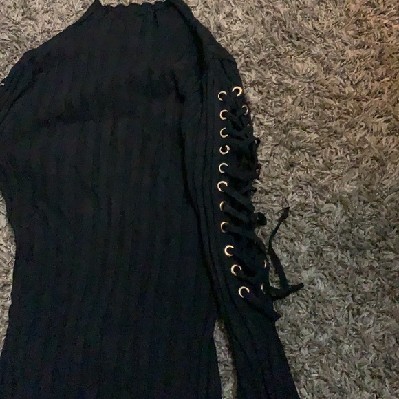 Cute Black Turtle Neck Dress with Flared long sleeves - Picture 3 of 3